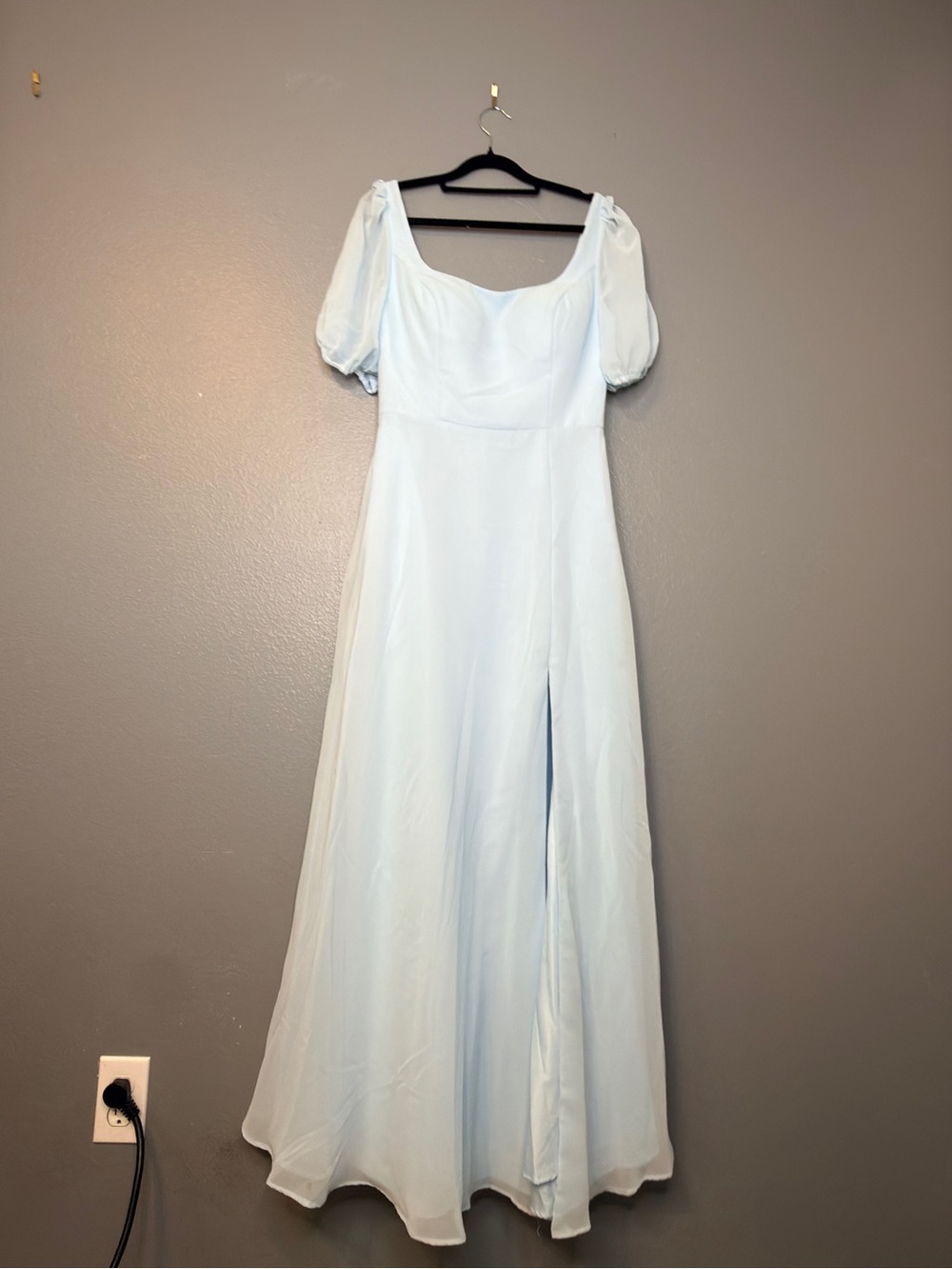Azazie Pale Cinderella Blue Puff-Sleeve Maxi Dress Bridesmaid Fancy Prom Size 8